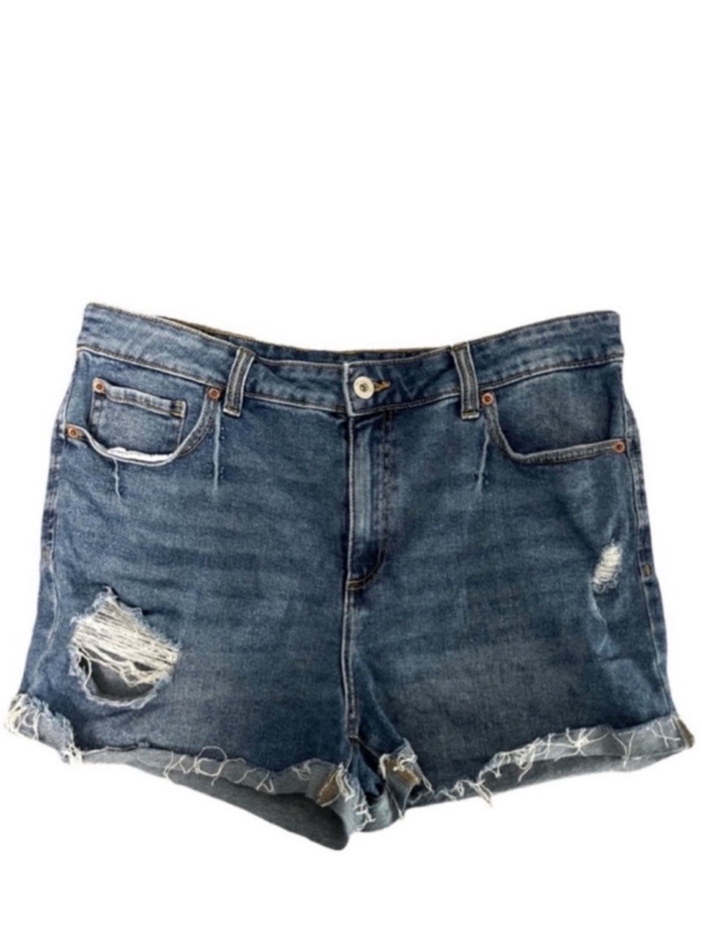 Inc Denim High Waist Jean Shorts Distressed Raw Hem Medium Blue Denim Size 14